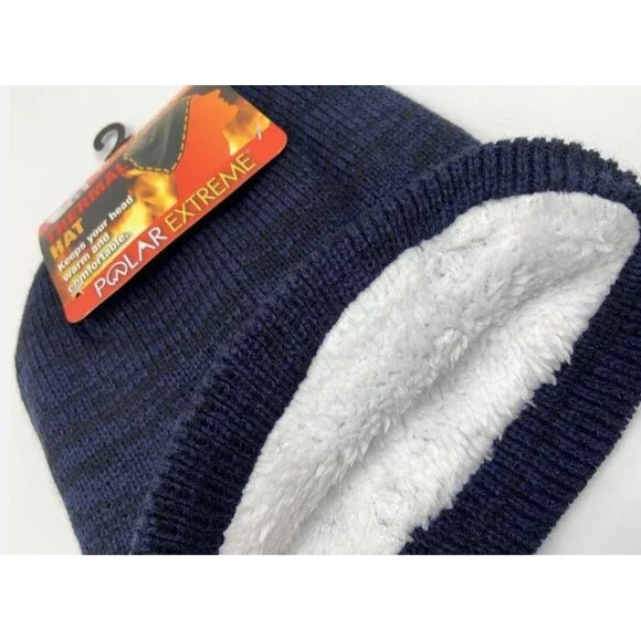 Polar Extreme Beanie Warm Knit Hat Insulated Thermal Fleece Lined Cap Navy Blue - Picture 2 of 2